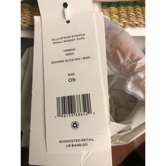 Tory Burch Ella Straw Striped Raffia Basket Tote Vacation Orange Slice New w/tag - Picture 6 of 6